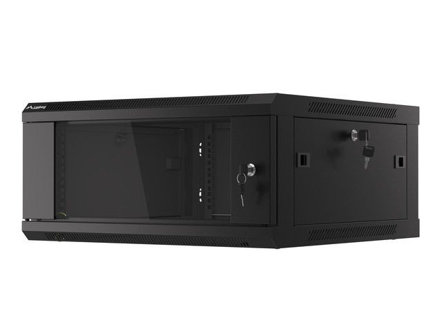 Lanberg WF01-6604-10B 19" 4U SZÉL:600mm MÉLY:600mm MAG:290mm lapraszerelt üvegajtós fekete fali rack szekrény