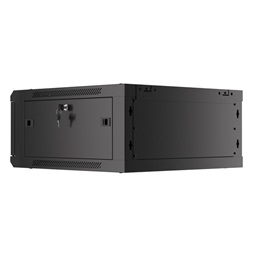 Lanberg WF01-6604-10B 19" 4U SZÉL:600mm MÉLY:600mm MAG:290mm lapraszerelt üvegajtós fekete fali rack szekrény