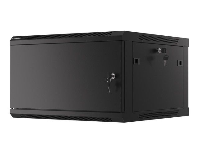 Lanberg WF01-6606-00B 19" 6U SZÉL:600mm MÉLY:600mm MAG:379mm lapraszerelt fémajtós fekete fali rack szekrény