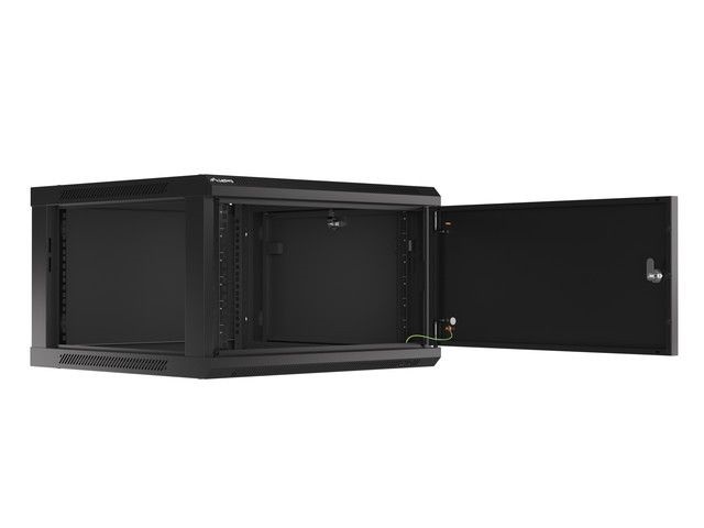 Lanberg WF01-6606-00B 19" 6U SZÉL:600mm MÉLY:600mm MAG:379mm lapraszerelt fémajtós fekete fali rack szekrény