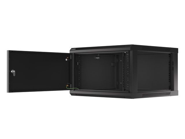 Lanberg WF01-6606-00B 19" 6U SZÉL:600mm MÉLY:600mm MAG:379mm lapraszerelt fémajtós fekete fali rack szekrény