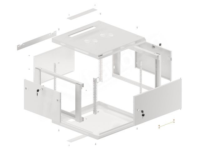 Lanberg WF01-6606-00S 19" 6U SZÉL:600mm MÉLY:600mm MAG:379mm lapraszerelt fémajtós szürke fali rack szekrény
