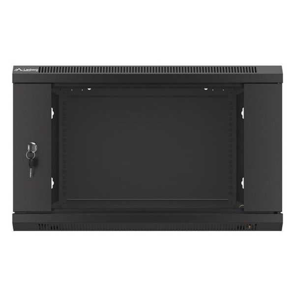 Lanberg WF01-6606-10B 19" 6U SZÉL:600mm MÉLY:600mm MAG:379mm lapraszerelt üvegajtós fekete fali rack szekrény