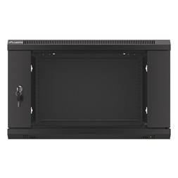 Lanberg WF01-6606-10B 19" 6U SZÉL:600mm MÉLY:600mm MAG:379mm lapraszerelt üvegajtós fekete fali rack szekrény
