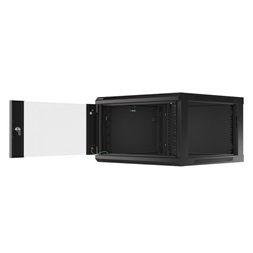 Lanberg WF01-6606-10B 19" 6U SZÉL:600mm MÉLY:600mm MAG:379mm lapraszerelt üvegajtós fekete fali rack szekrény
