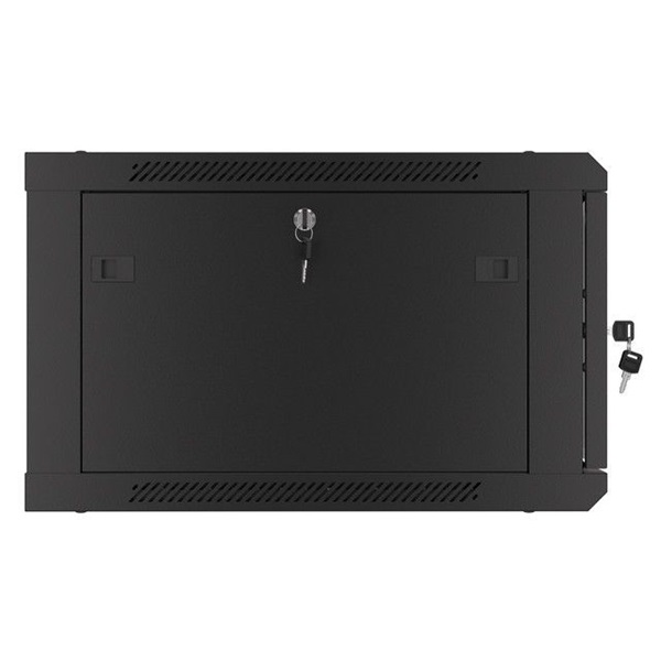 Lanberg WF01-6606-10B 19" 6U SZÉL:600mm MÉLY:600mm MAG:379mm lapraszerelt üvegajtós fekete fali rack szekrény