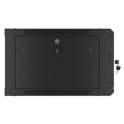 Lanberg WF01-6606-10B 19" 6U SZÉL:600mm MÉLY:600mm MAG:379mm lapraszerelt üvegajtós fekete fali rack szekrény