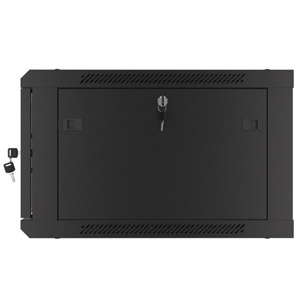 Lanberg WF01-6606-10B 19" 6U SZÉL:600mm MÉLY:600mm MAG:379mm lapraszerelt üvegajtós fekete fali rack szekrény