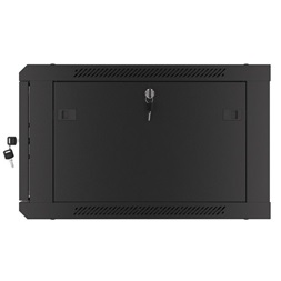 Lanberg WF01-6606-10B 19" 6U SZÉL:600mm MÉLY:600mm MAG:379mm lapraszerelt üvegajtós fekete fali rack szekrény