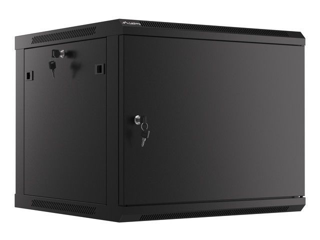 Lanberg WF01-6609-00B 19" 9U SZÉL:600mm MÉLY:600mm MAG:512mm lapraszerelt fémajtós fekete fali rack szekrény