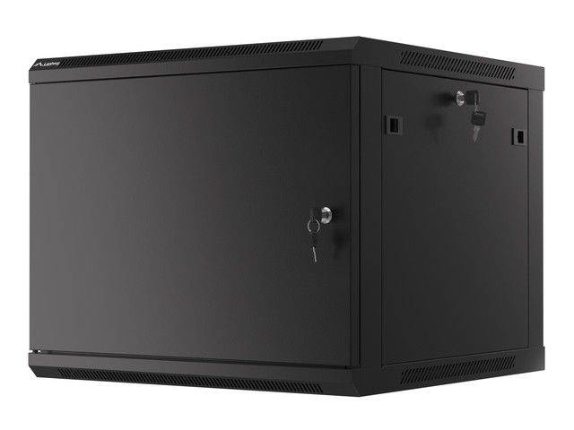 Lanberg WF01-6609-00B 19" 9U SZÉL:600mm MÉLY:600mm MAG:512mm lapraszerelt fémajtós fekete fali rack szekrény