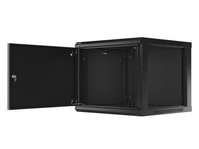 Lanberg WF01-6609-00B 19" 9U SZÉL:600mm MÉLY:600mm MAG:512mm lapraszerelt fémajtós fekete fali rack szekrény