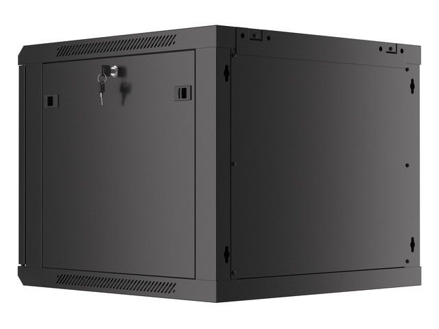 Lanberg WF01-6609-00B 19" 9U SZÉL:600mm MÉLY:600mm MAG:512mm lapraszerelt fémajtós fekete fali rack szekrény