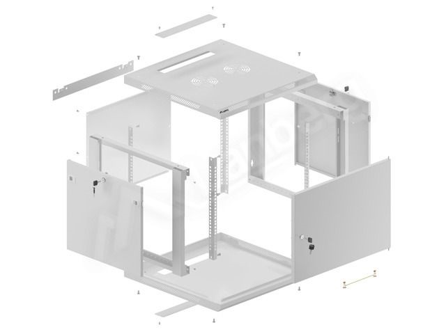 Lanberg WF01-6609-00S 19" 9U SZÉL:600mm MÉLY:600mm MAG:512mm lapraszerelt fémajtós szürke fali rack szekrény