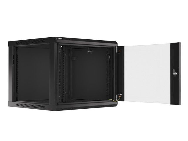 Lanberg WF01-6609-10B 19" 9U SZÉL:600mm MÉLY:600mm MAG:512mm lapraszerelt üvegajtós fekete fali rack szekrény