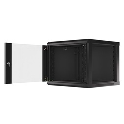 Lanberg WF01-6609-10B 19" 9U SZÉL:600mm MÉLY:600mm MAG:512mm lapraszerelt üvegajtós fekete fali rack szekrény