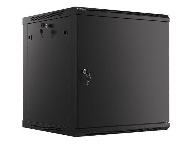 Lanberg WF01-6612-00B 19" 12U SZÉL:600mm MÉLY:600mm MAG:645mm lapraszerelt fémajtós fekete fali rack szekrény