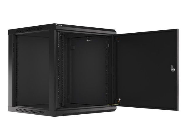 Lanberg WF01-6612-00B 19" 12U SZÉL:600mm MÉLY:600mm MAG:645mm lapraszerelt fémajtós fekete fali rack szekrény