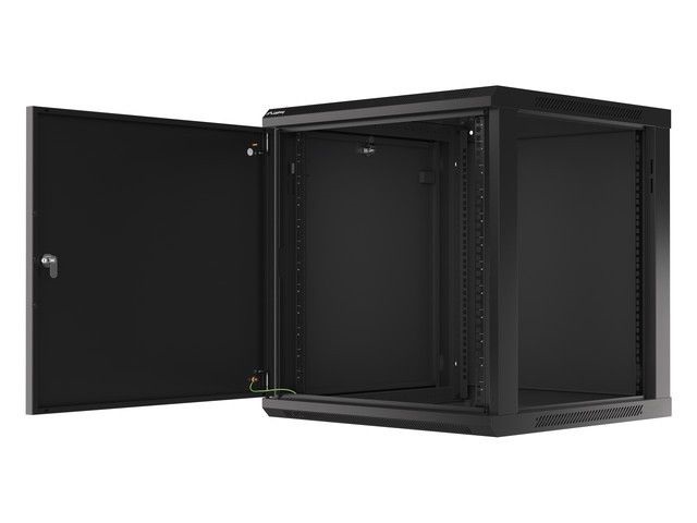 Lanberg WF01-6612-00B 19" 12U SZÉL:600mm MÉLY:600mm MAG:645mm lapraszerelt fémajtós fekete fali rack szekrény