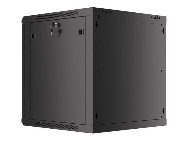 Lanberg WF01-6612-00B 19" 12U SZÉL:600mm MÉLY:600mm MAG:645mm lapraszerelt fémajtós fekete fali rack szekrény