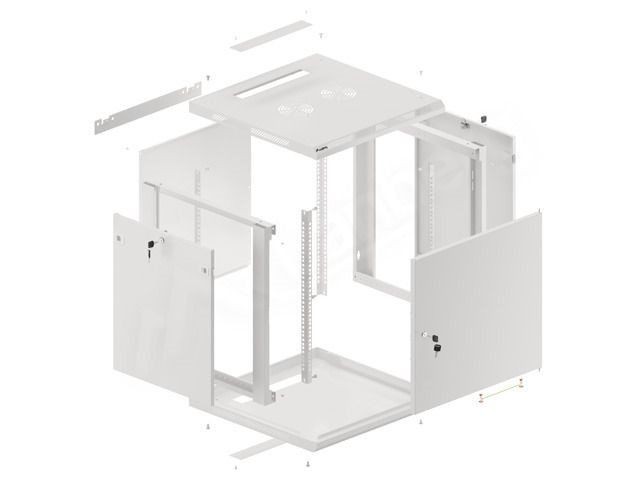 Lanberg WF01-6612-00S 19" 12U SZÉL:600mm MÉLY:600mm MAG:645mm lapraszerelt fémajtós szürke fali rack szekrény