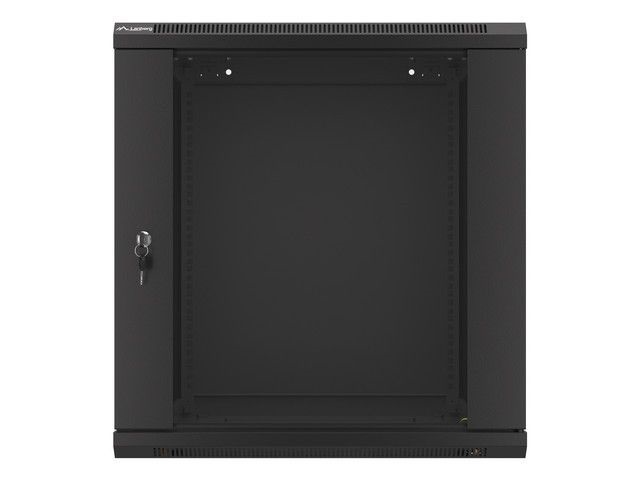Lanberg WF01-6612-10B 19" 12U SZÉL:600mm MÉLY:600mm MAG:640mm lapraszerelt üvegajtós fekete fali rack szekrény