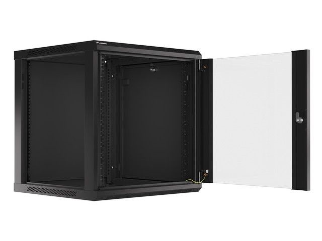 Lanberg WF01-6612-10B 19" 12U SZÉL:600mm MÉLY:600mm MAG:640mm lapraszerelt üvegajtós fekete fali rack szekrény