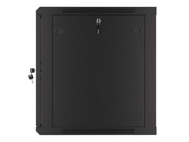 Lanberg WF01-6612-10B 19" 12U SZÉL:600mm MÉLY:600mm MAG:640mm lapraszerelt üvegajtós fekete fali rack szekrény