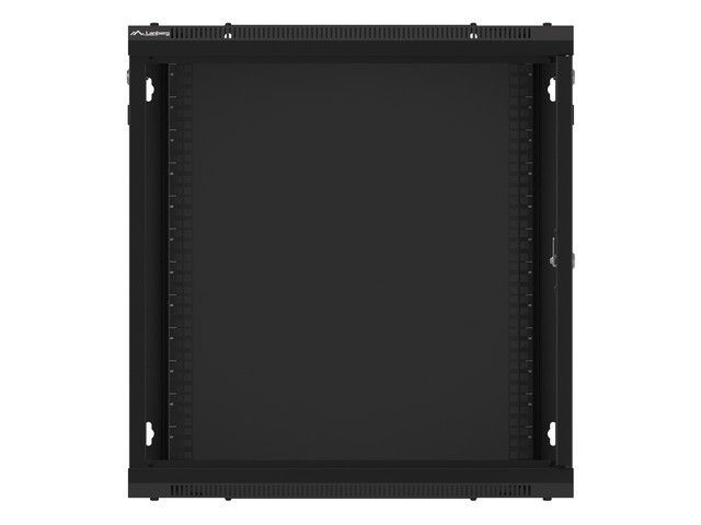Lanberg WF01-6612-10B 19" 12U SZÉL:600mm MÉLY:600mm MAG:640mm lapraszerelt üvegajtós fekete fali rack szekrény
