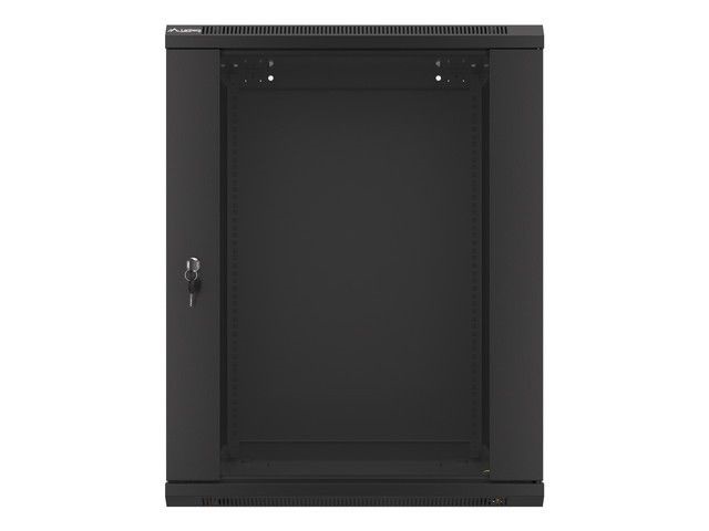 Lanberg WF01-6615-10B 19" 15U SZÉL:600mm MÉLY:600mm MAG:774mm lapraszerelt üvegajtós fekete fali rack szekrény