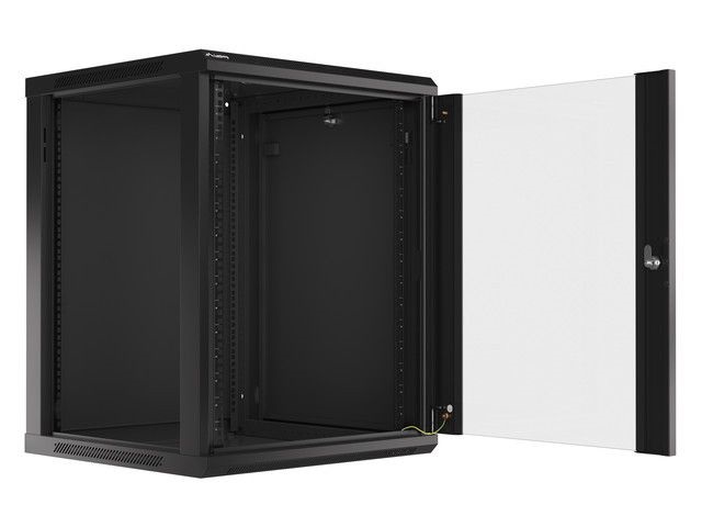 Lanberg WF01-6615-10B 19" 15U SZÉL:600mm MÉLY:600mm MAG:774mm lapraszerelt üvegajtós fekete fali rack szekrény