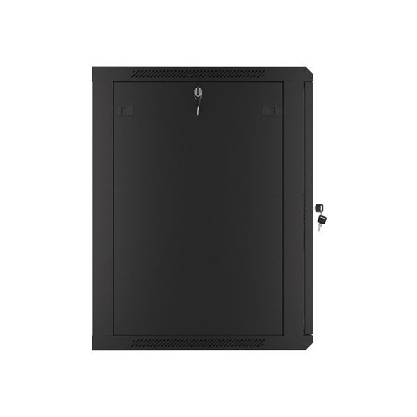 Lanberg WF01-6615-10B 19" 15U SZÉL:600mm MÉLY:600mm MAG:774mm lapraszerelt üvegajtós fekete fali rack szekrény