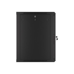 Lanberg WF01-6615-10B 19" 15U SZÉL:600mm MÉLY:600mm MAG:774mm lapraszerelt üvegajtós fekete fali rack szekrény