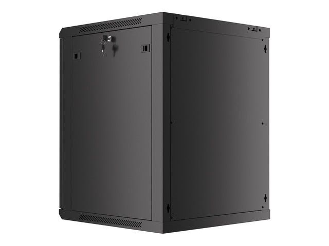 Lanberg WF01-6615-10B 19" 15U SZÉL:600mm MÉLY:600mm MAG:774mm lapraszerelt üvegajtós fekete fali rack szekrény