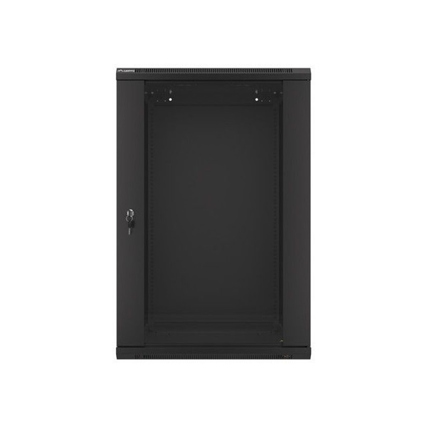 Lanberg WF01-6618-10B 19" 18U SZÉL:600mm MÉLY:600mm MAG:907mm lapraszerelt üvegajtós fekete fali rack szekrény