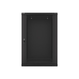 Lanberg WF01-6618-10B 19" 18U SZÉL:600mm MÉLY:600mm MAG:907mm lapraszerelt üvegajtós fekete fali rack szekrény