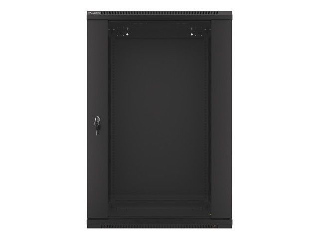 Lanberg WF01-6618-10B 19" 18U SZÉL:600mm MÉLY:600mm MAG:907mm lapraszerelt üvegajtós fekete fali rack szekrény
