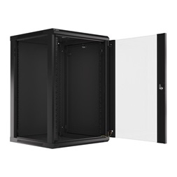 Lanberg WF01-6618-10B 19" 18U SZÉL:600mm MÉLY:600mm MAG:907mm lapraszerelt üvegajtós fekete fali rack szekrény