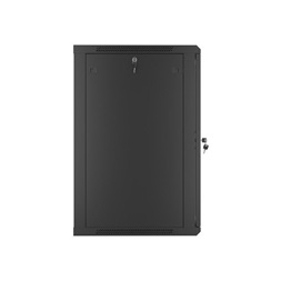 Lanberg WF01-6618-10B 19" 18U SZÉL:600mm MÉLY:600mm MAG:907mm lapraszerelt üvegajtós fekete fali rack szekrény