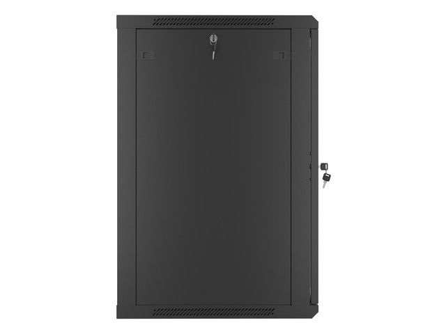 Lanberg WF01-6618-10B 19" 18U SZÉL:600mm MÉLY:600mm MAG:907mm lapraszerelt üvegajtós fekete fali rack szekrény