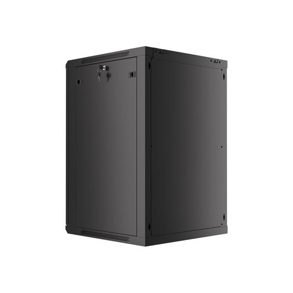 Lanberg WF01-6618-10B 19" 18U SZÉL:600mm MÉLY:600mm MAG:907mm lapraszerelt üvegajtós fekete fali rack szekrény