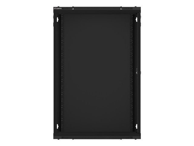 Lanberg WF01-6618-10B 19" 18U SZÉL:600mm MÉLY:600mm MAG:907mm lapraszerelt üvegajtós fekete fali rack szekrény