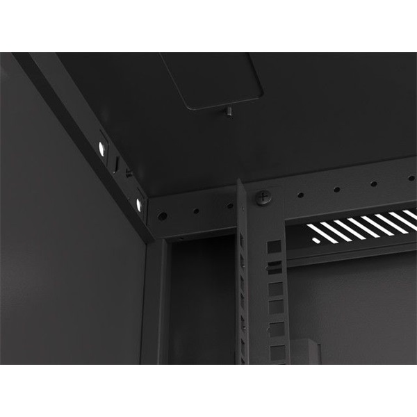 Lanberg WF01-6618-10B 19" 18U SZÉL:600mm MÉLY:600mm MAG:907mm lapraszerelt üvegajtós fekete fali rack szekrény