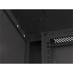 Lanberg WF01-6618-10B 19" 18U SZÉL:600mm MÉLY:600mm MAG:907mm lapraszerelt üvegajtós fekete fali rack szekrény