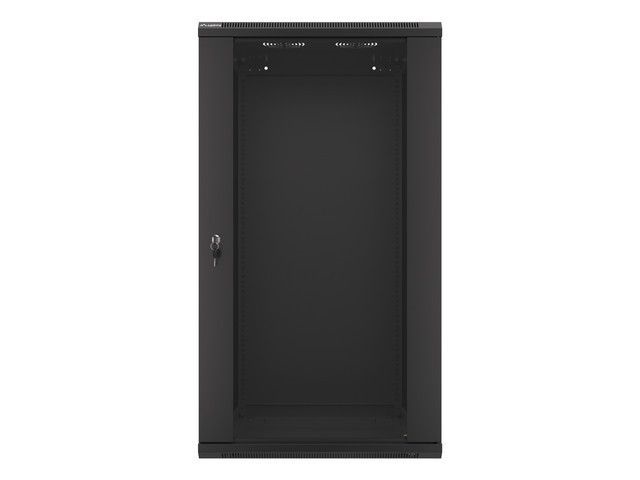 Lanberg WF01-6622-10B 19" 22U SZÉL:600mm MÉLY:600mm MAG:1085mm lapraszerelt üvegajtós fekete fali rack szekrény