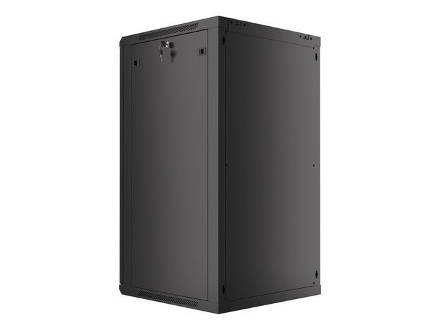 Lanberg WF01-6622-10B 19" 22U SZÉL:600mm MÉLY:600mm MAG:1085mm lapraszerelt üvegajtós fekete fali rack szekrény