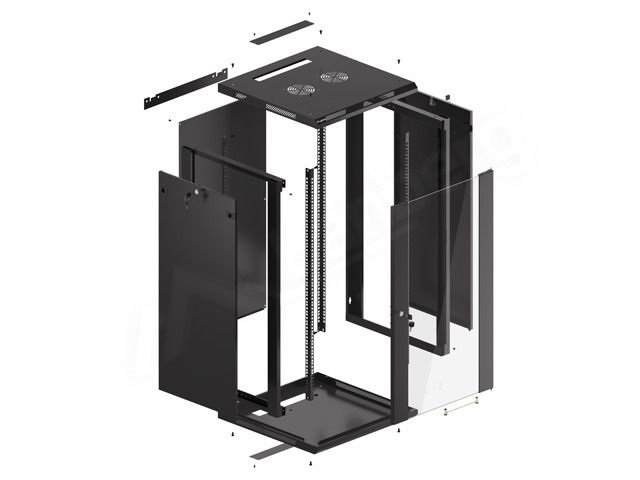 Lanberg WF01-6622-10B 19" 22U SZÉL:600mm MÉLY:600mm MAG:1085mm lapraszerelt üvegajtós fekete fali rack szekrény