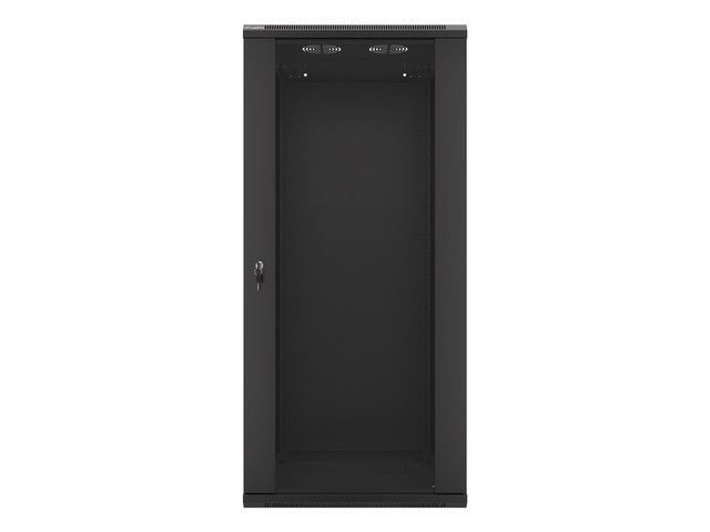 Lanberg WF01-6627-10B 19" 27U SZÉL:600mm MÉLY:600mm MAG:1307mm lapraszerelt üvegajtós fekete fali rack szekrény