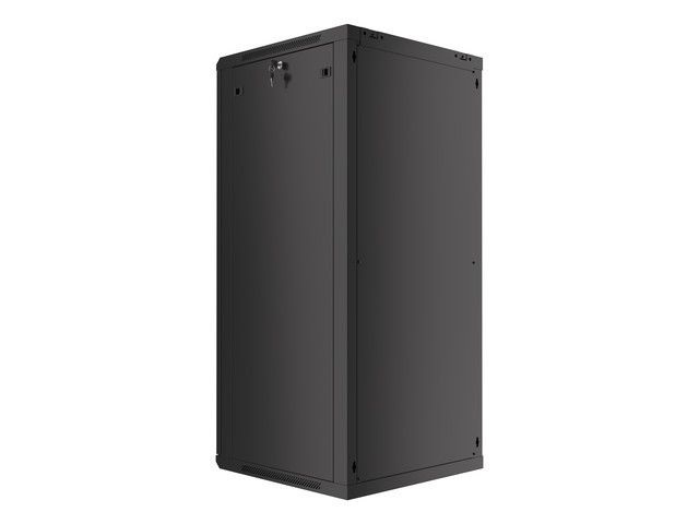 Lanberg WF01-6627-10B 19" 27U SZÉL:600mm MÉLY:600mm MAG:1307mm lapraszerelt üvegajtós fekete fali rack szekrény