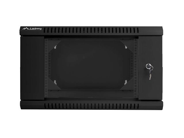 Lanberg WF02-6606-10B 19" 6U SZÉL:600mm MÉLY:600mm MAG:374mm lapraszerelt üvegajtós fekete kétrészes fali rack szekrény